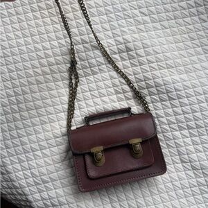 Women's vintage Burgundy Leather Chain Crossbody Bag beara beara